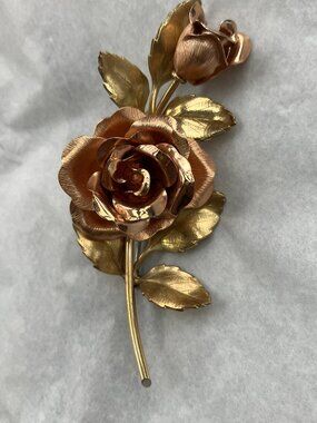 Vintage Rose Gold & Yellow Gold Tone Brooch Pin Roses